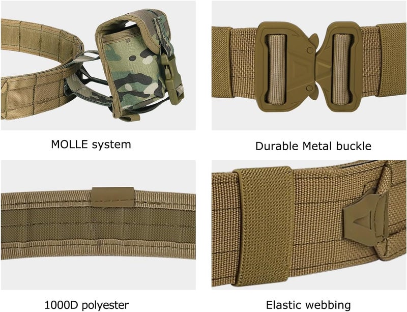 PIKEON Tactical Belt Battle Law Enforcement Molle Airsoft Duty Belt Quick-Release with Pouches 8 in 1 (Tan) - Image 4